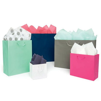 Matte Paper Cord Handle Gift Bags: Aqua Matte / 10 Pack / Jewel 6.5x3.5x6.5"