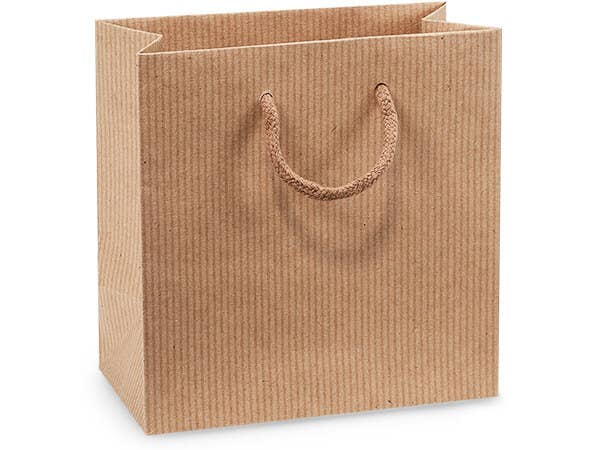 Kraft Paper Cord Handle Gift Bags: Kraft Pinstripe / 10 Pack / Wine 4.5x4.5x13"