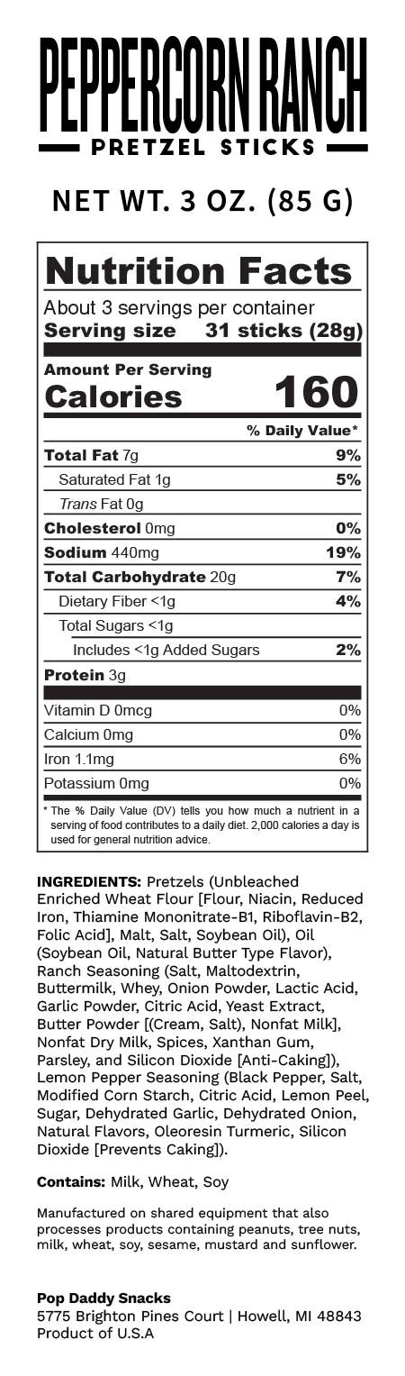 Seasoned Pretzels - 3oz - Peppercorn Ranch (NEW 12CT)