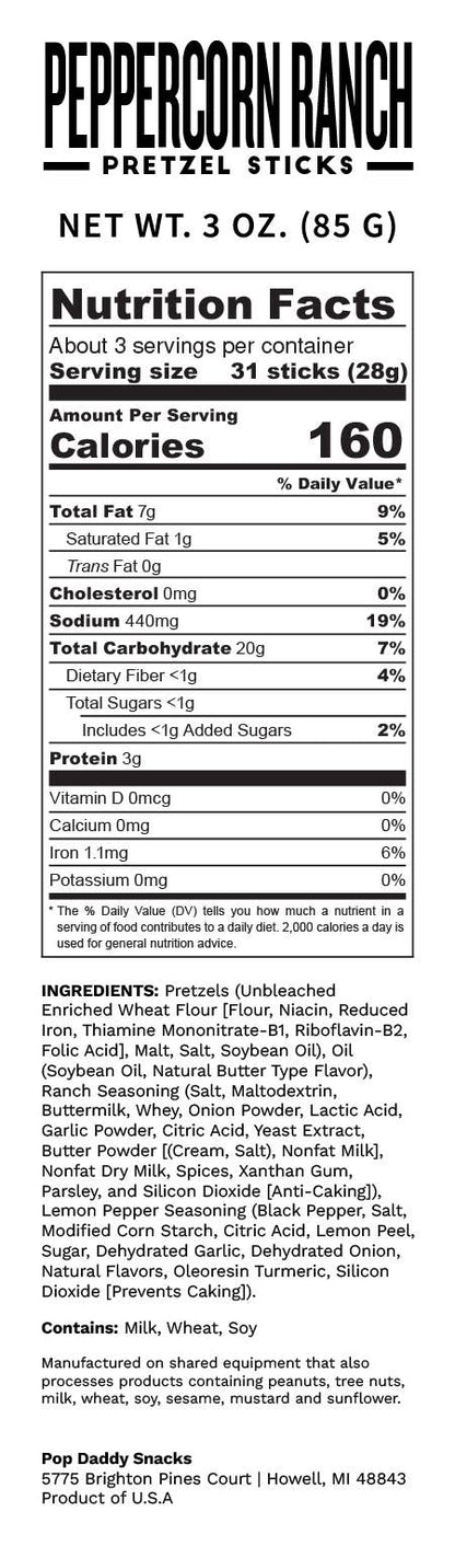 Seasoned Pretzels - 3oz - Peppercorn Ranch (NEW 12CT)
