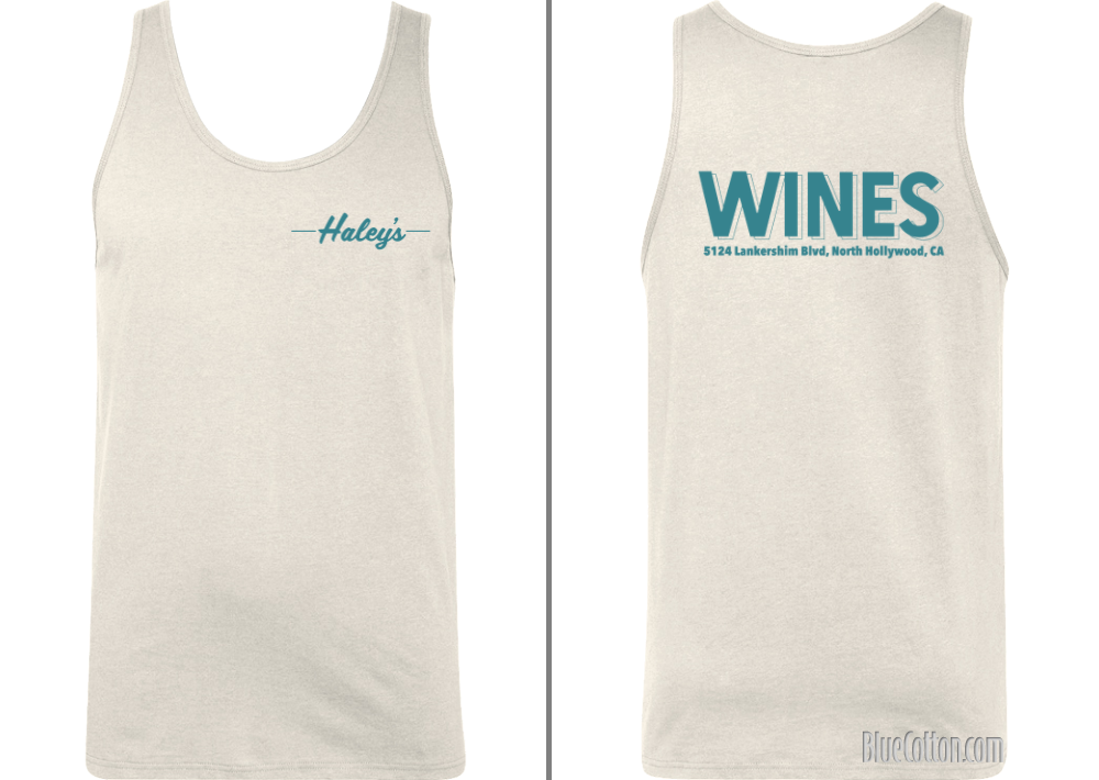 Haley's Wines Tank Top - Oatmeal w/ Blue Writing