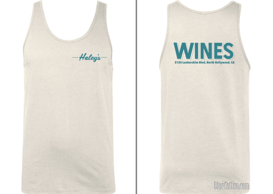 Haley's Wines Tank Top - Oatmeal w/ Blue Writing